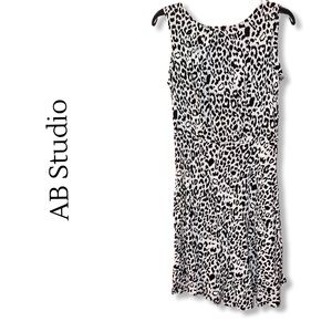 AB Studio White & Black Patterned Fit & Flare Sleeveless Dress